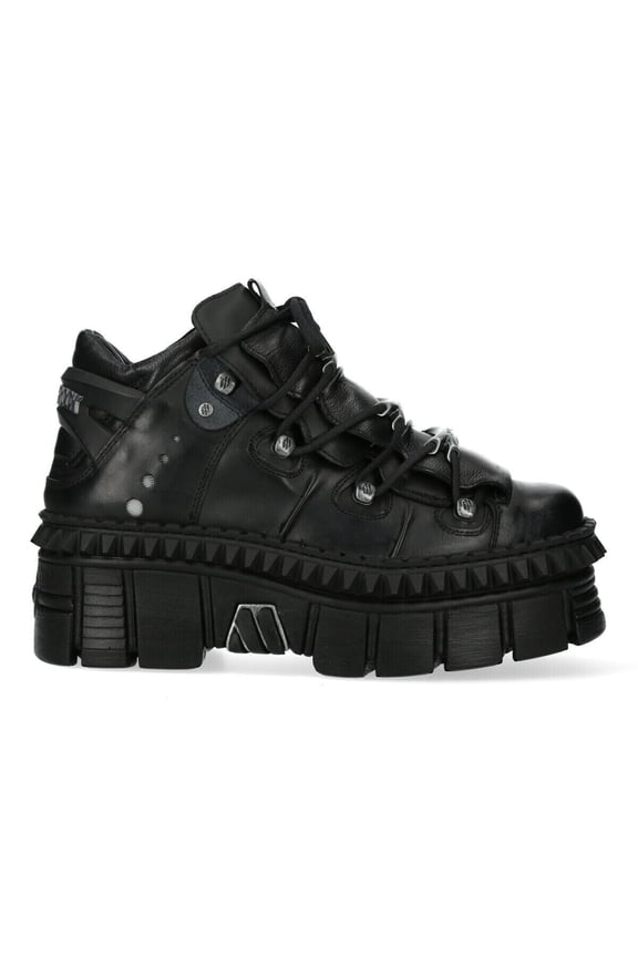 WALL106-S13 Unisex Black Leather Gothic Boots