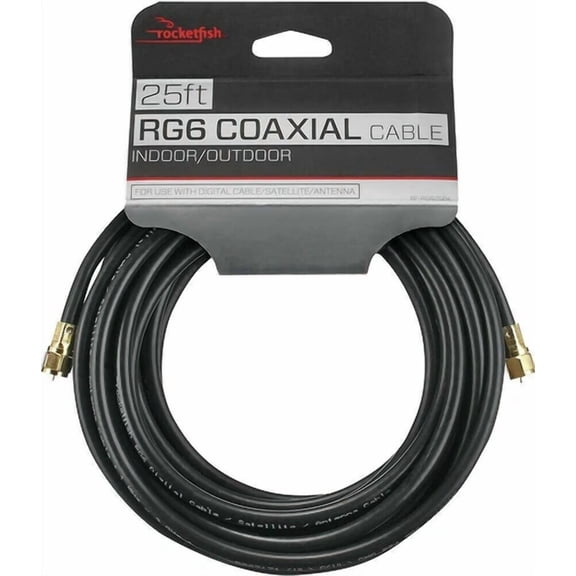 New Rocketfish Rf-Rg625Bk 25' Rg6 In-Wall Indoor/Outdoor Coaxial Coax A/V Cable