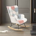 thumbnail image 1 of New Rocking Chair, Mid Century Fabric Rocker Chair with Wood Legs and Patchwork Linen for Livingroom Bedroom, 1 of 12