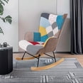 thumbnail image 1 of New Rocking Chair, Mid Century Fabric Rocker Chair with Wood Legs and Patchwork Linen for Livingroom Bedroom, 1 of 8