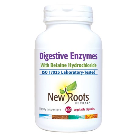 New Roots Herbal Digestive Enzymes with Betaine Hydrochloride (100 caps)| Break Down Fat, Complex Carbohydrates, and Proteins | Digestive aid.
