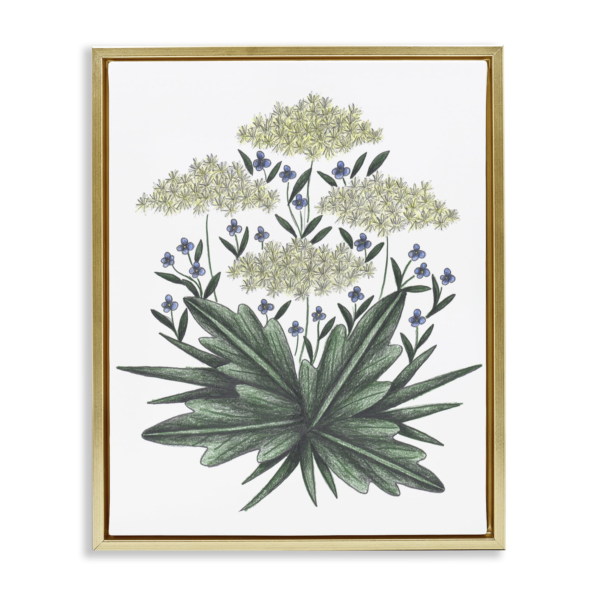 New Roots Vintage Sketch Gold Framed Floater Canvas Wall Art, design by Cecilia Battaini