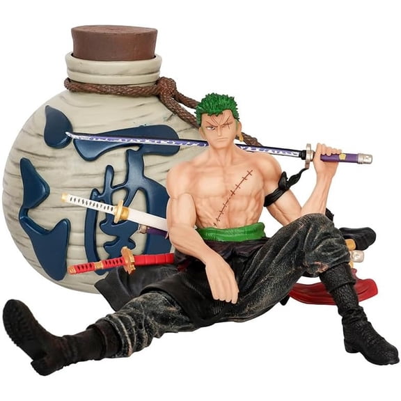 New Roronoa Zoro Figure, Sitting Position Zoro Figures Statue 11cm/4.3inch Handmade Zoro PVC Action Characters Decorations Collectible Figure for Kids Anime Fans Gifts