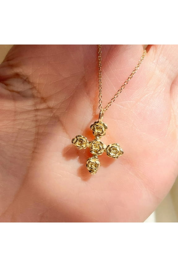 New Rose Cross Pendant Necklace