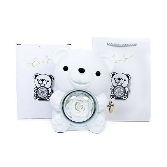New Rose Hug Bear Jewelry Box Preserved Real Rose Gifts Eternal Rose Box for Mom, Girlfriend, Women, Wife, Valentine's Day, Mother's Day, Birthday, Anniversary
