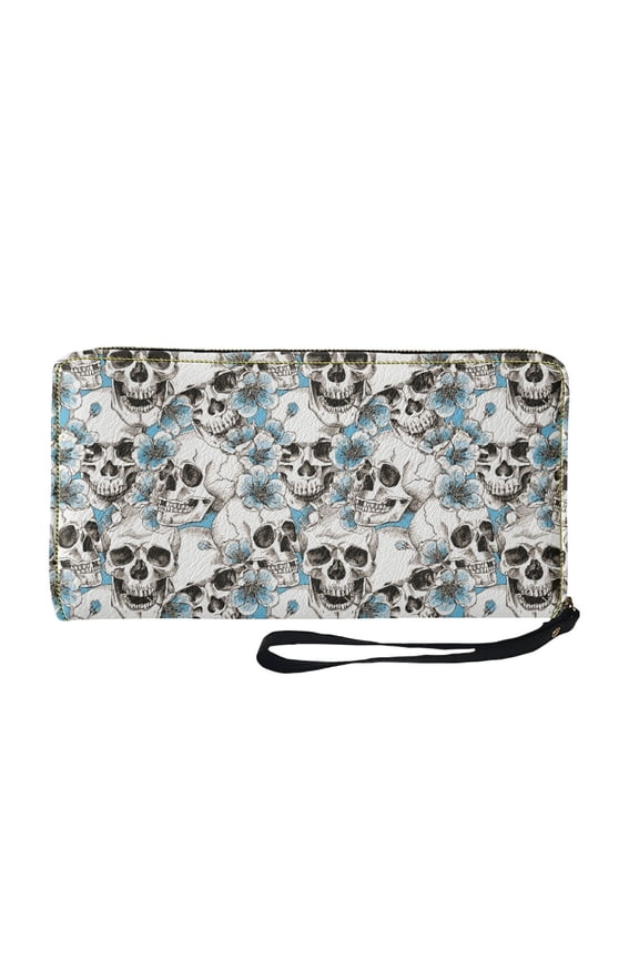 New Rose Skeleton Skull Wallet for Women Brand Design Zipper Wallets Clutch Portable Travel Long Purse Coin Bags Halloween Gift