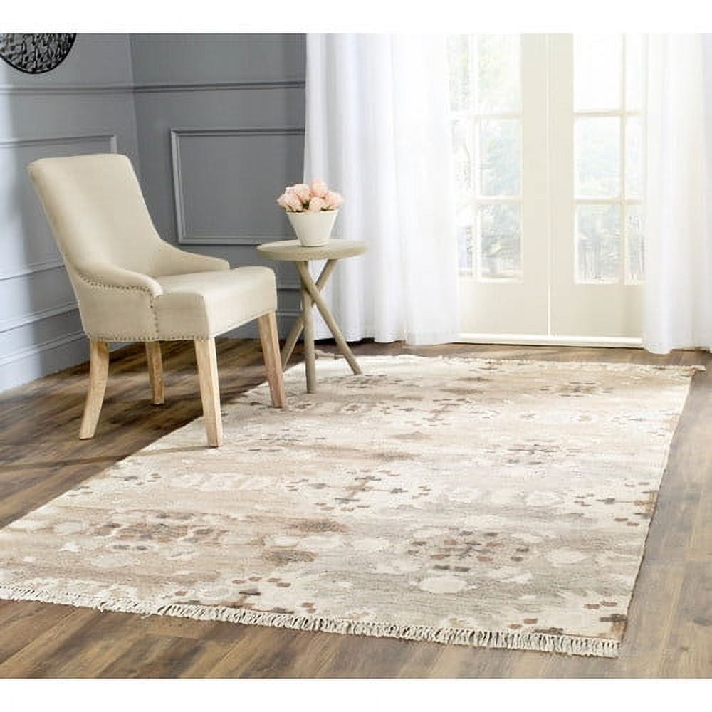 Gray and Beige Handmade Wool Kilim Area Rug 9' x 12'
