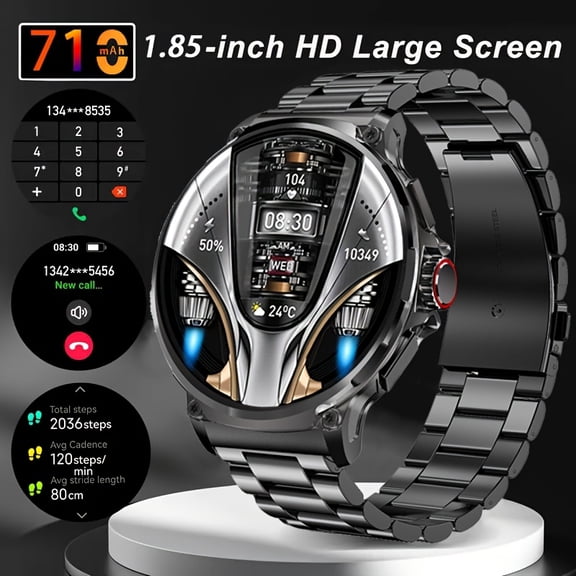 New Rugged 710 mA Long Standby Smartwatch for Men 1.85 Inch Full Circle Touch Smart Watch Men Adventure Outdoor Sports Fitness Tracker Watches Wireless Call Smartwatch Men+Holiday Gifts