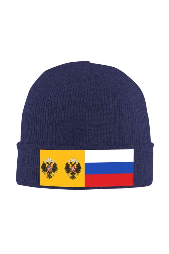 New Russian Flag Winter Beanie Hats for Men Women Warm Cozy Knitted Cuffed Skull Cap Navy Blue