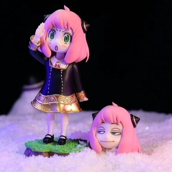 New SPY Family Figures, Anya, Band with Replacement Head Figure Statue 12cm/4.7inch Anime Figures Model Game Character Statue Collections Decorations Gift (Beckoning Anya)