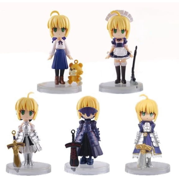 New Saber Figure, 5 Sets of Q Version Saber Figurine 5.5cm/2.1inch PVC Characters Collectible Handicrafts Souvenirs for Anime Fans Gifts