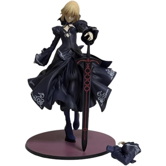 New Saber Figure, Dress Standing Dark Saber Anime Figures 24cm/9.4inch Handmade Cosplay PVC Statues Collectible Souvenirs for Anime Fans Gifts