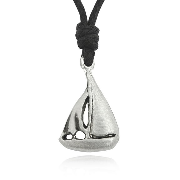 New Sail Boat Silver Pewter Charm Necklace Pendant Jewelry With Cotton Cord
