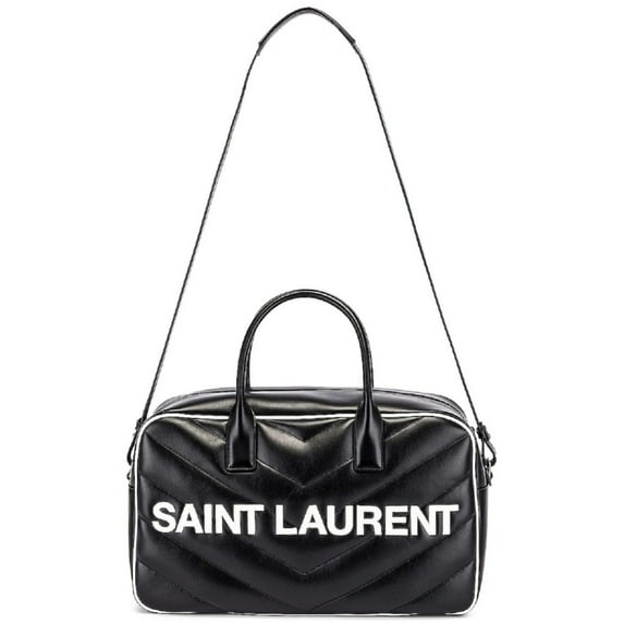 New Saint Laurent Miles Logo Black Calf Leather Duffel Bowling Bag 525145