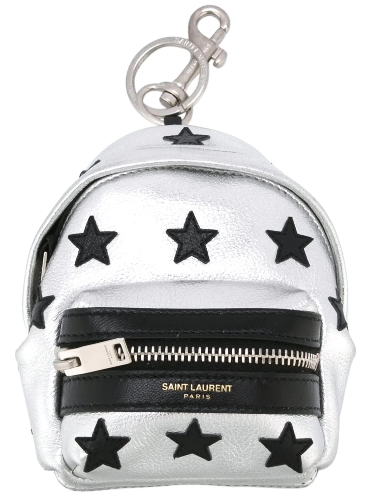 New Saint Laurent Silver/Black Unisex Zip Backpack Key Chain Black Stars 441914, Women's, Size: One Size