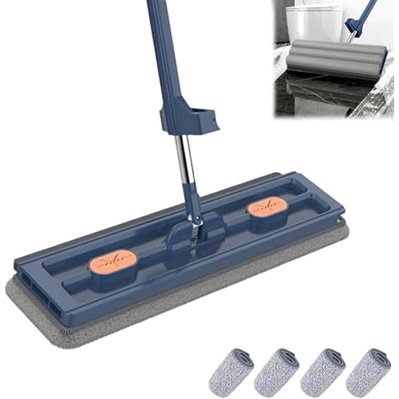 New Saker Plus Mop,360° Rotating Mop Head,Wet and Dry Self Wringing Saker Plus Flat Mop,Adjustable Handle with 4 Reusable Microfiber Pads for Tile,Hardwood,Windows