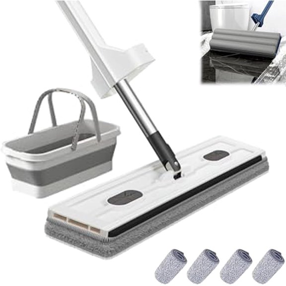 New Saker Plus Mop,360° Rotating Mop Head,Wet and Dry Self Wringing Saker Plus Flat Mop,Adjustable Handle with 4 Reusable Microfiber Pads for Tile,Hardwood,Windows