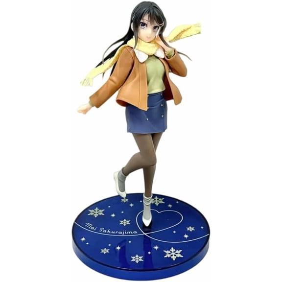 New Sakurajima Mai Figure, Standing Winter Suit Scarf Sakurajima Mai Figurine 21cm/8.3inch Handmade PVC Anime Statue Collectible Craft Gift