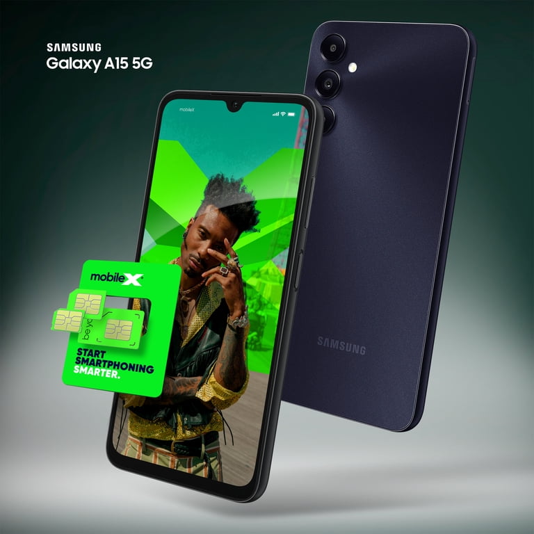 New Samsung Galaxy A15 5G, Unlocked, Blue Black - MobileX SIM Card