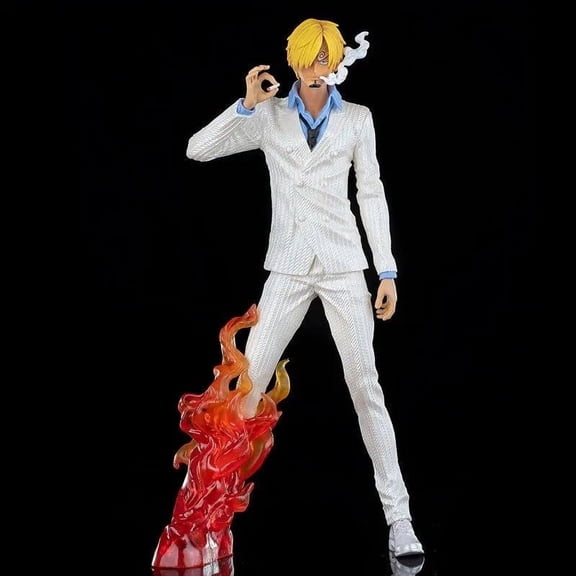 New Sanji, Big Size Sanji Statue 32cm/12.6inch GK Blackfoot Fire Effect Sanji Cartoon Anime Collection Decoration (White Color)