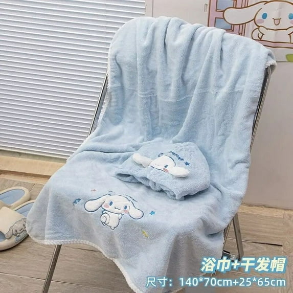 New Sanrio Cartoon Cute Kuromi Towel Set Fast Absorbent Large Towel Kawaii Dry Hair Cap Bath Hat Girl Home Bathroom Bath Towel