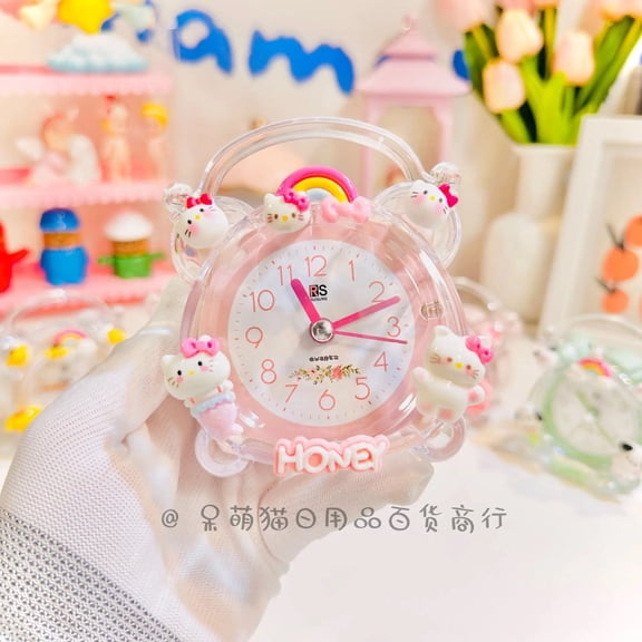 New Sanrio Hello Kitty Alarm Clock Anime Figure Y2K Girls Silent Clock Cartoon Kawaii Student Bedroom Dormitory Wake Up Clock