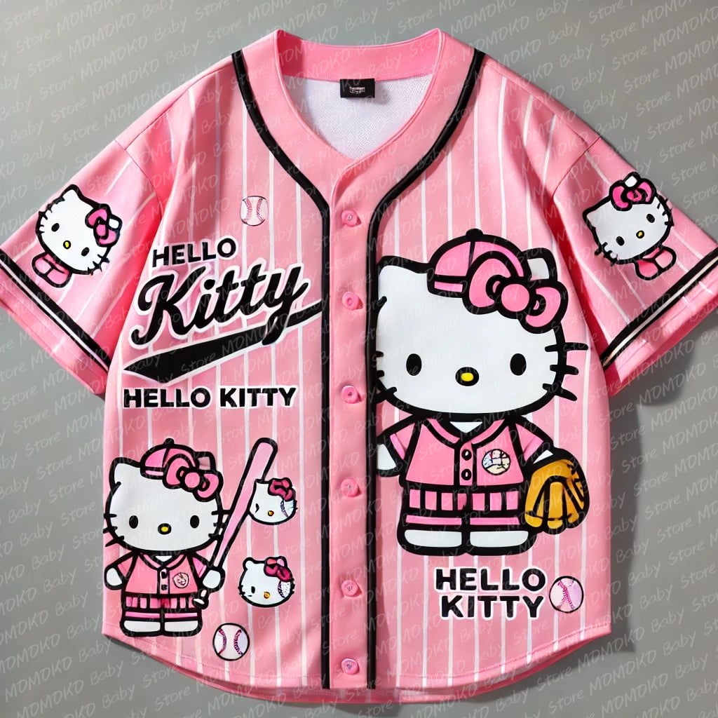 New Sanrio Hello Kitty Baseball Jersey Fashion Personalized Cartoon Print Baseball Jerseys