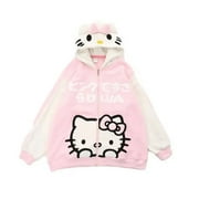New Sanrio Hello Kitty Hoodie Zip Up Kawaii Sweater Woman Winter Sweatshirt Top Loose Long Sleeve Thickened Oversize Y2k Clothes