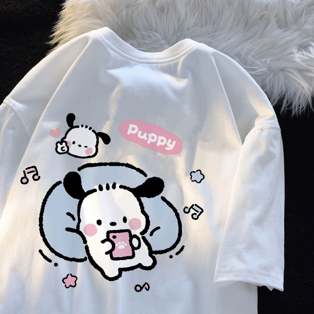★WAIKEI★ Love Love Pochaco Short Sleeve T-shirt Pink YKBE0 New-Sanrio-Kawaii-Pochacco-Men