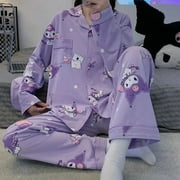New Sanrio Kuromi Cute Pajama Women Spring Korean Fashion Cartoon Cute Long Sleeve Pijama Set Kawaii Sleepwear Home Clothes Y2k