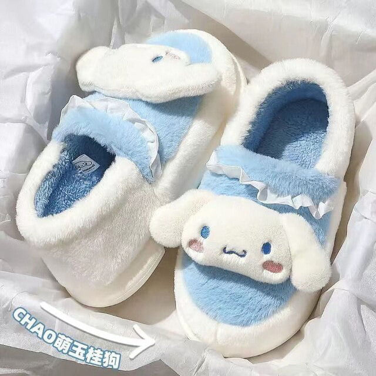 New Sanrio Kuromi Fashion Plush Slipper Women Warm Home Winter Thicked  Shoes Girl Hello Kitty Cotton Indoor Full Coverage Shoes 