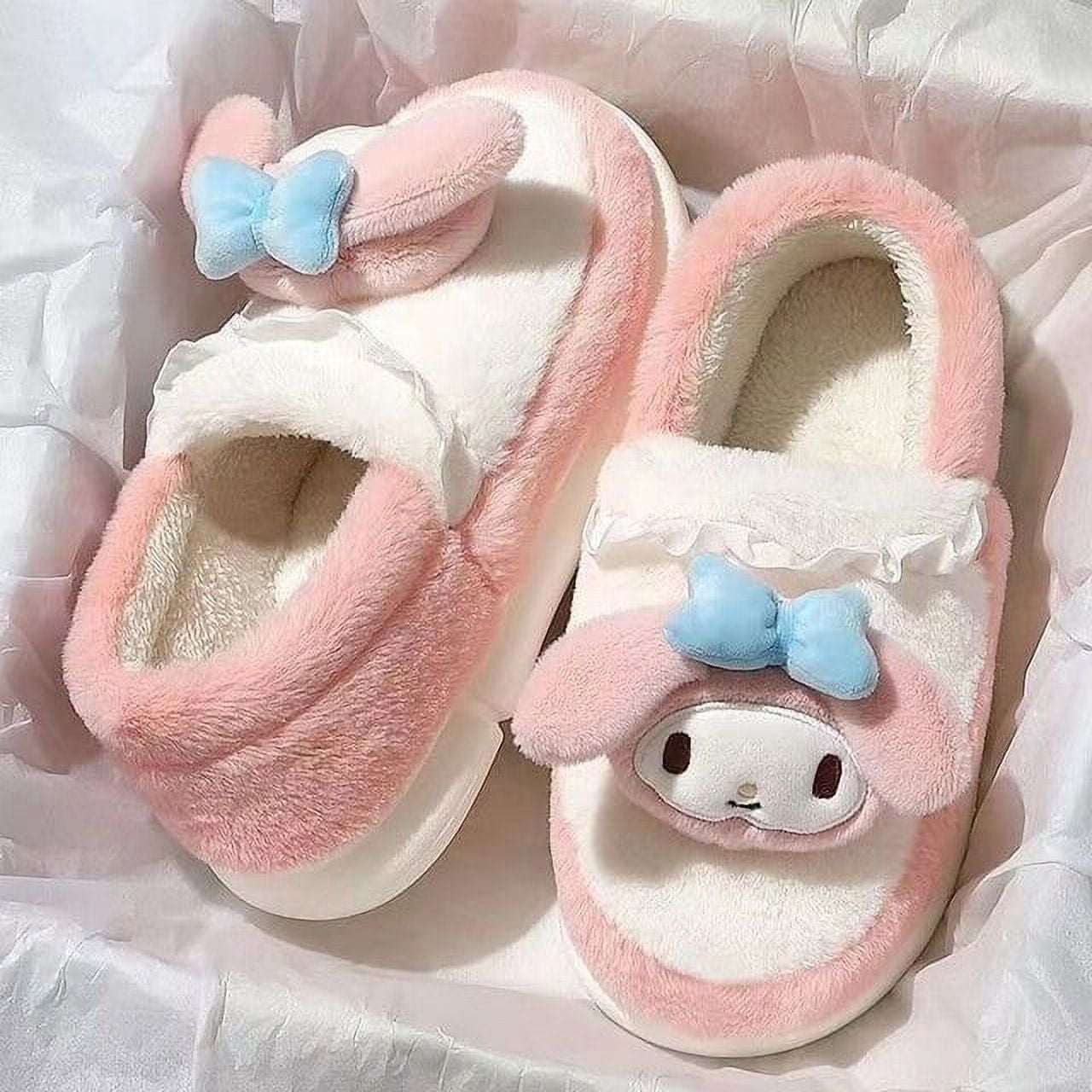 New Sanrio Kuromi Fashion Plush Slipper Women Warm Home Winter Thicked  Shoes Girl Hello Kitty Cotton Indoor Full Coverage Shoes 