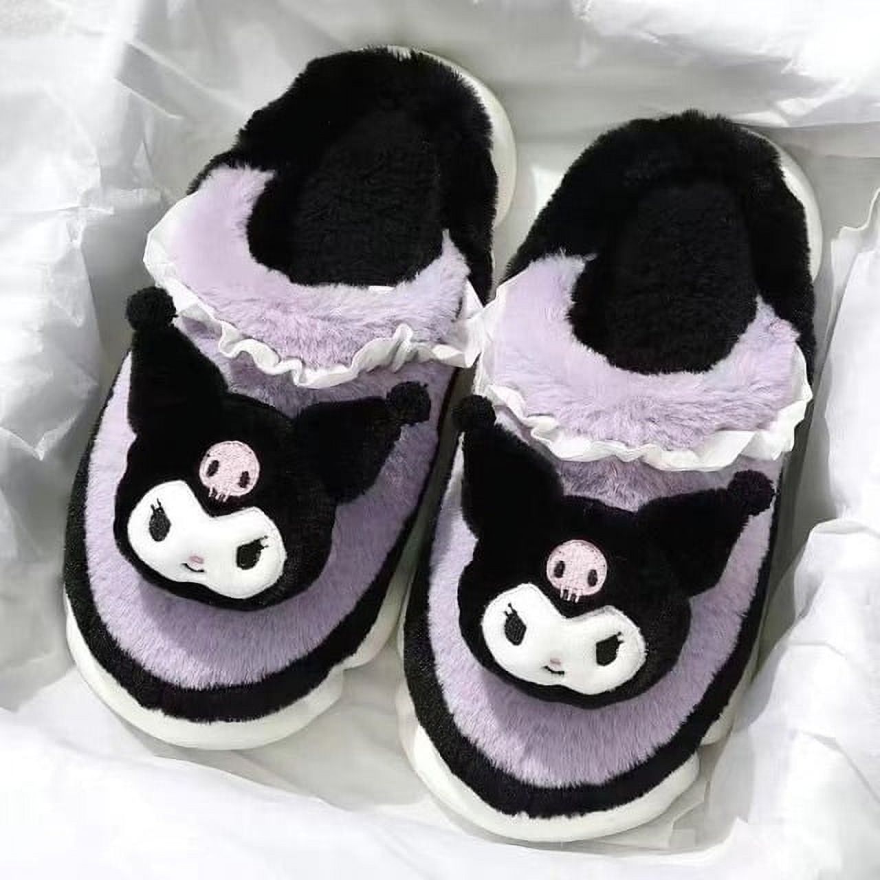 New Sanrio Kuromi Fashion Plush Slipper Women Warm Home Winter Thicked ...