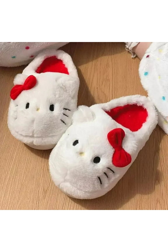New Sanrio Plush Slippers Hello Kittys Kawaii Cute Students Women's Slippers Plush Womens Shoes Anti-slip Winter Pantuflas Mujer
