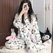 New Sanrio Sleepwear Pajamas Cartoon Cat Sweet Cute Elegant Women‘s Sets Long Sleeve Cardigan Loose Home Suit Sleeping Pants