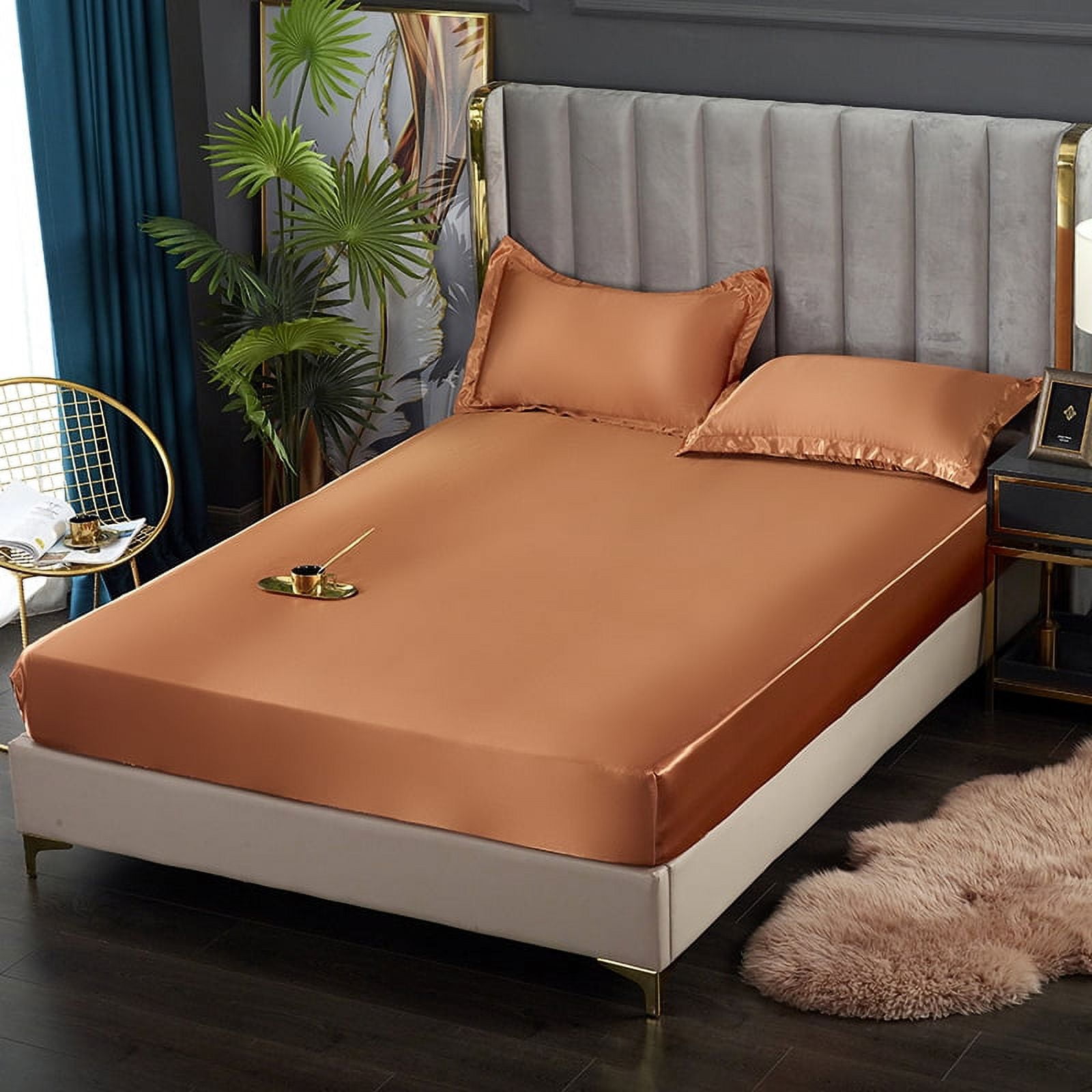 New Satin Fitted Sheet European Style Rayon Mattress Cover Elastic Band