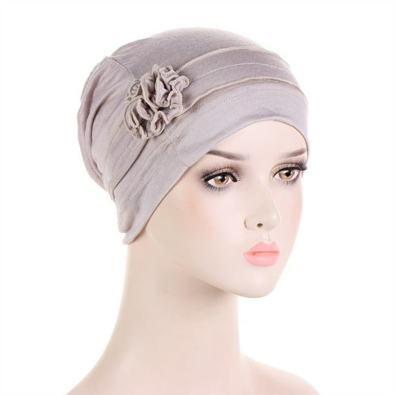 New Scarf Cap Flower Turban Cancer Chemo Beanies Cap Turban Hats Women Hijab Headwrap Headwear BEIGE