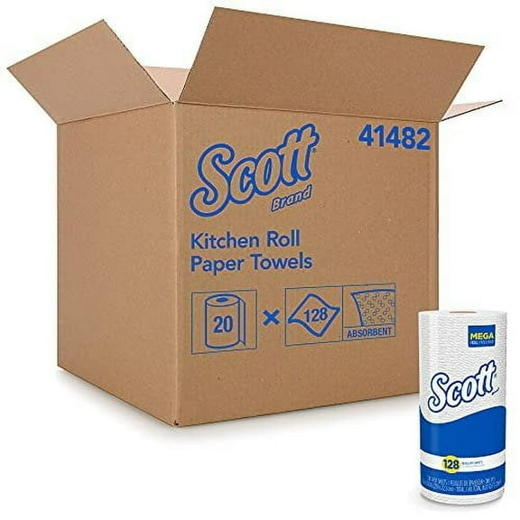 Scott 41482 Kitchen Roll Towels, 11 x 8 25/32, White, 128/Roll, 20 Rolls/Carton