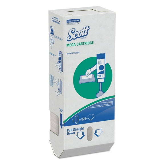 New Scott MegaCartridge Napkins, 1-Ply, 8 2/5 x 6 1/2, White, 875/Pack, 6 Packs/Carton,Each