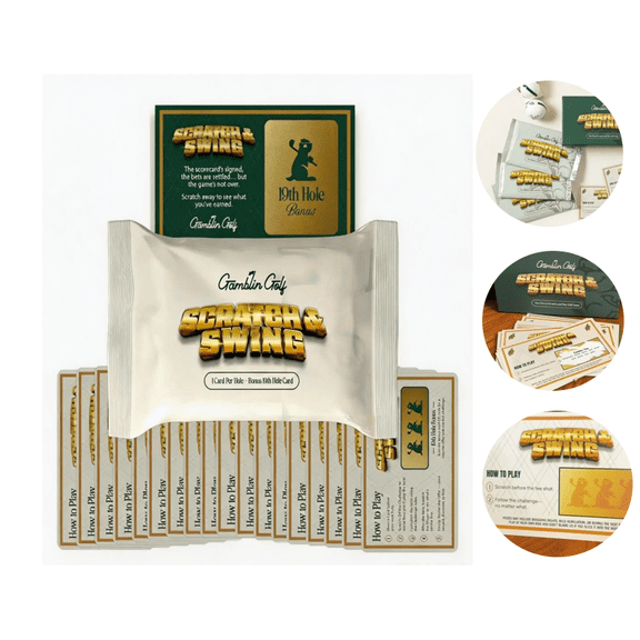 New Scratch & Swing Scratch Off Golf Card Game – 3 Pack, Fun Golf Gift for Men, 18 Hole Challenge Cards + 19th Hole Bonus, Interactive Party Game