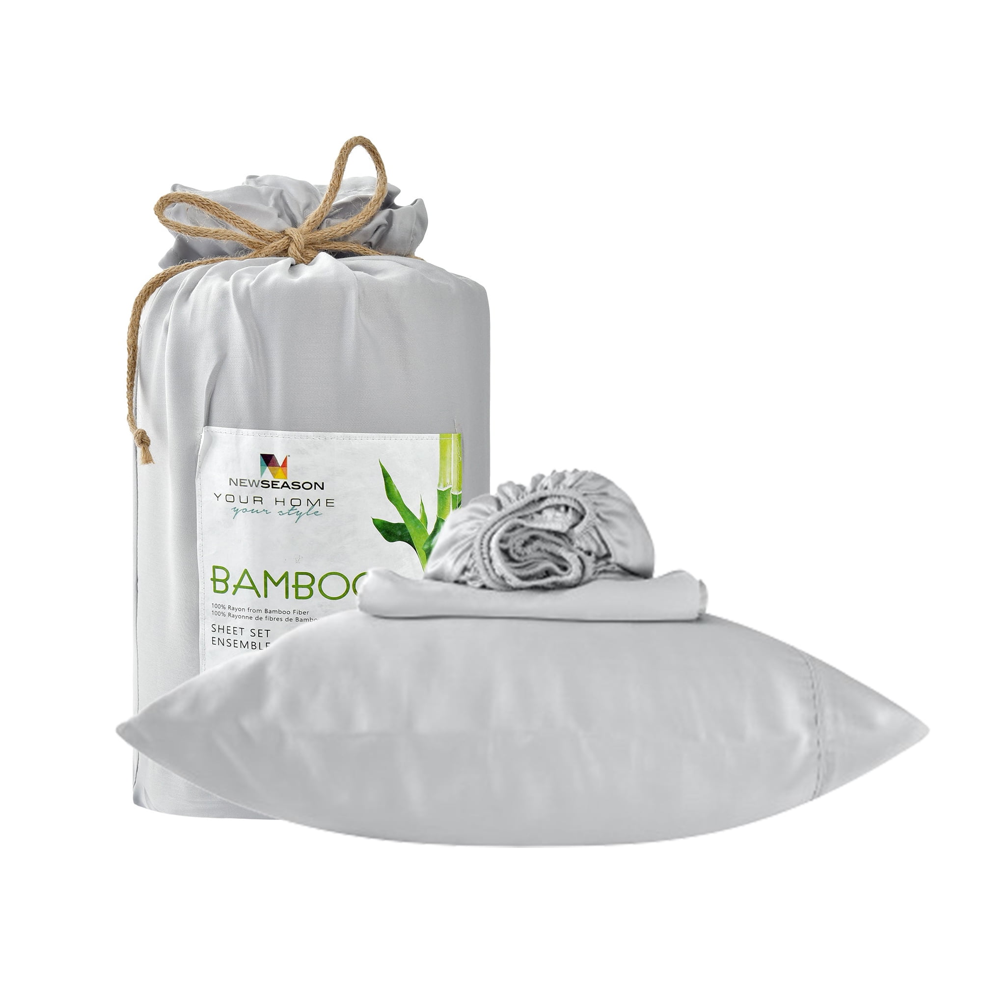 New Season Naturally Yours Bamboo Sheets Set - 100% Rayon from OEKO-TEX Certified Bamboo Fibre, Hypoallergenic & All-Weather, Includes Flat Sheet, Fitted Sheet, 2 Pillowcases.