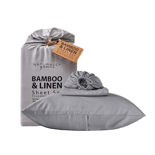 New Season Naturally Yours - Linen Sheet Set with Bamboo Blend (80% Rayon derived from Bamboo 20% Linen) - 4 Pieces Linen Sheets Set - 16" Deep Pocket Fitted Sheet Flat Sheet 2 Pillowcases