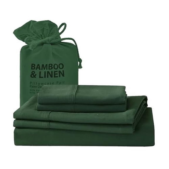 New Season Naturally Yours - Linen Sheet Set with Bamboo Blend (80% Rayon derived from Bamboo 20% Linen) - 4 Pieces Linen Sheets Set - 16" Deep Pocket Fitted Sheet Flat Sheet 2 Pillowcases