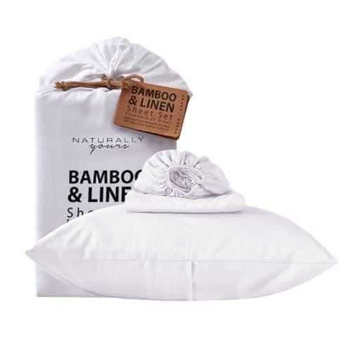 New Season Naturally Yours - Linen Sheet Set with Bamboo Blend (80% Rayon derived from Bamboo 20% Linen) - 4 Pieces Linen Sheets Set - 16" Deep Pocket Fitted Sheet Flat Sheet 2 Pillowcases
