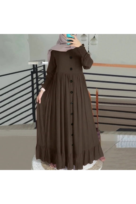 New Seasonal Linen Retro Casual Maxi Dress Oversized Round Neck Ruffle Hem Dress For Plus Sizes Shirt Dress Petite Maxi Dress for Short Women Long Dresses Women Long Sleeve Maxi Dresses for Women Wrap