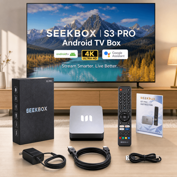 New SeekBox 3 Pro, 4GB RAM 64GB Storage, 4K Ultra HD, Voice Control Remote ldeal for Home