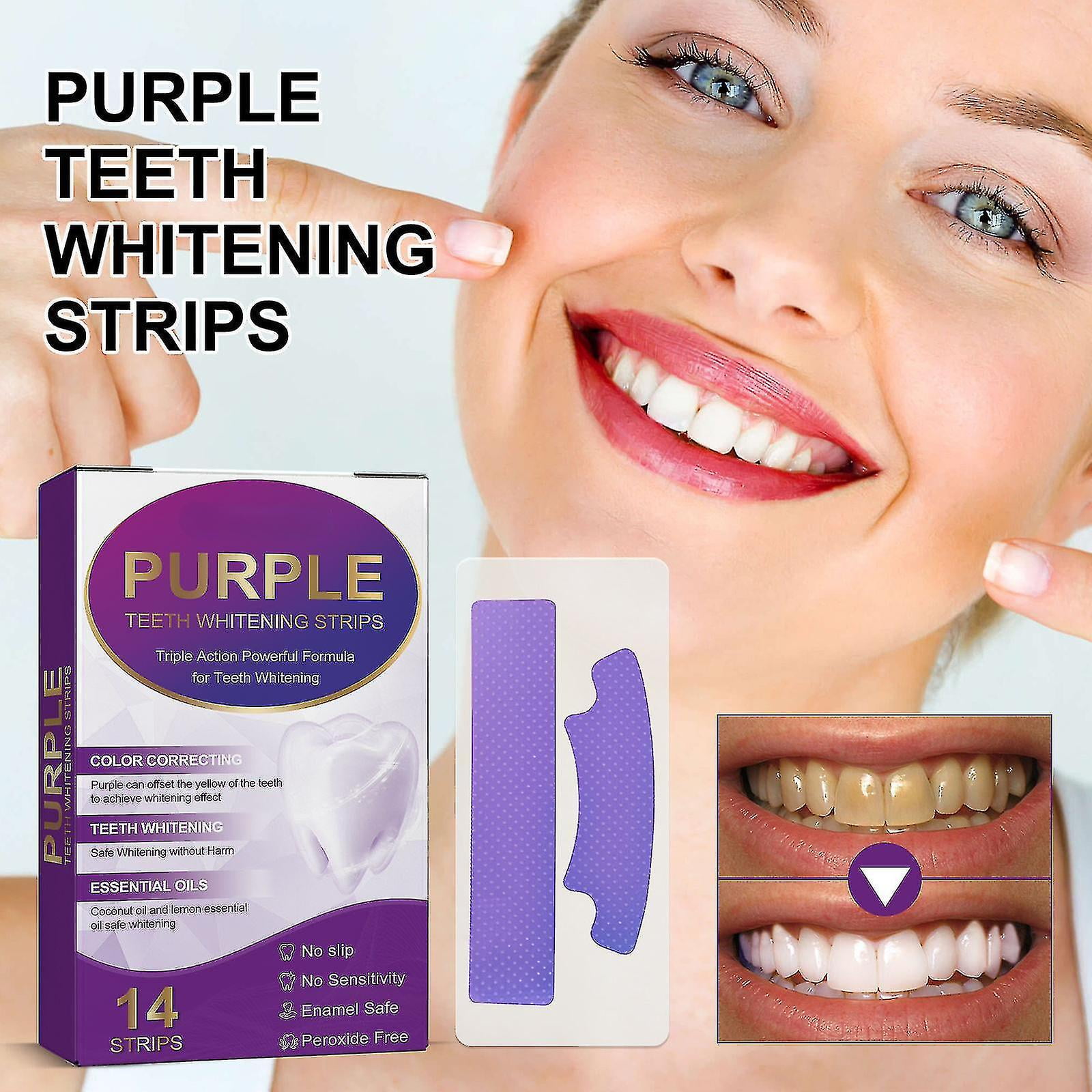 Teeth Whitening Strip Kit, Purple Color Correcting And Pap Double Formula Whitening Teeth, Peroxide Free,sensitive Teeth Friendly