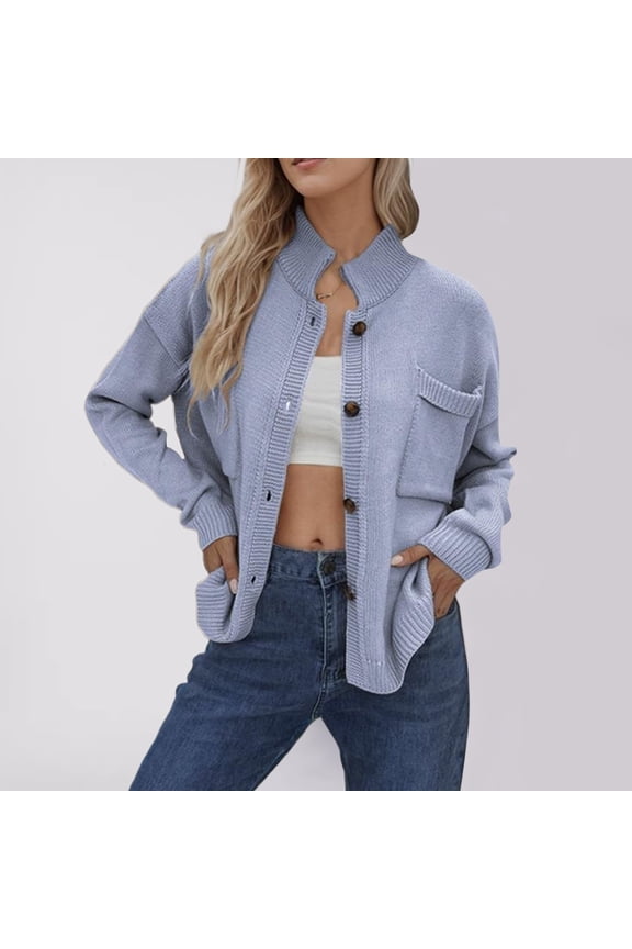 New Selling Knitted Coat Stand Collar Solid Color Cardigan Sweater Women's Dress Retro Cardigan Coat Women plus Size Big Sweaters for Women Cardigan Animal Print Coats for Women Long Sweater Coat plus