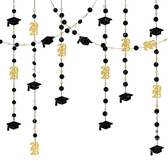 New Semester Creative Functional 118.11 Inch Graduation Swirl Hanging Garland, Mortarboard Diploma Star Cutout Party Backdrop Decor For Ceremony Event Background Supply Storage Planning-(Gold)