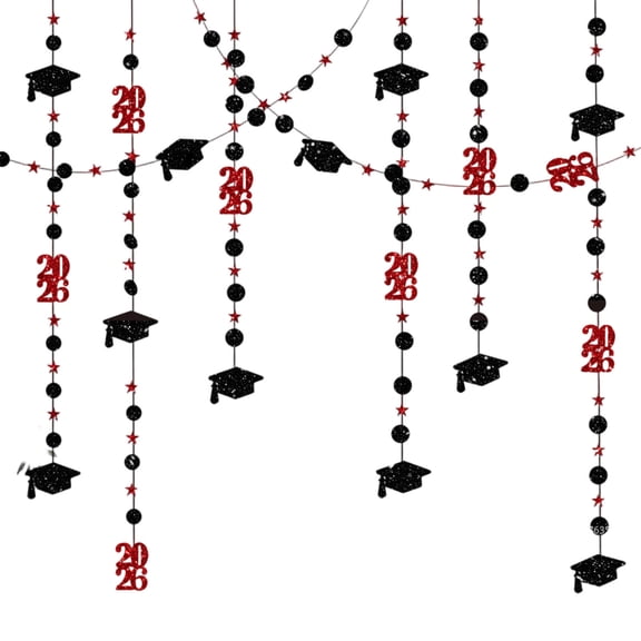 New Semester Creative Functional 118.11 Inch Graduation Swirl Hanging Garland, Mortarboard Diploma Star Cutout Party Backdrop Decor For Ceremony Event Background Supply Storage Planning-(Red)